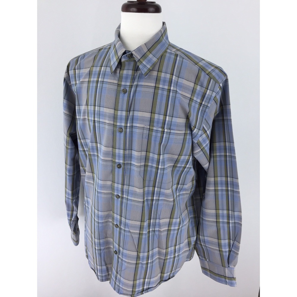 Eddie Bauer Men's Size Large Blue/Green Plaid Long Sleeve Button Front Shirt